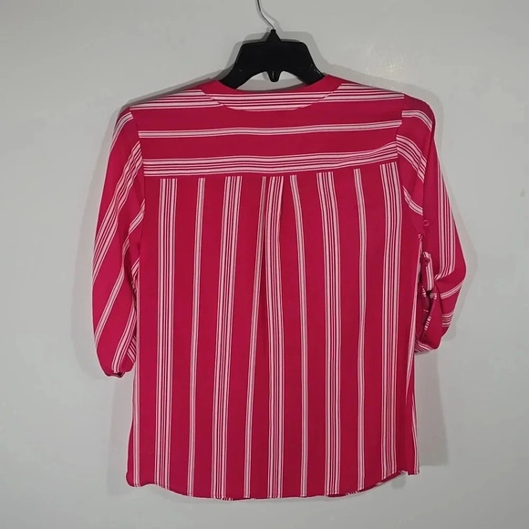 {Studio Works} Womens Pink Striped Roll Tab Long Sleeve Blouse - Size Medium - Picture 3 of 9